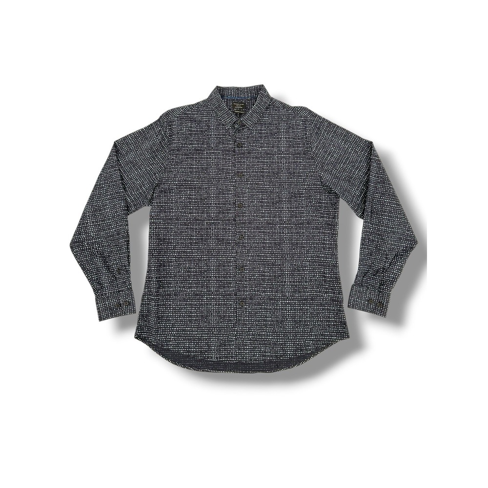 7 Diamonds Men's Button‎ Up Shirt L Blue Micro Print Stretch Smart Casual Modern